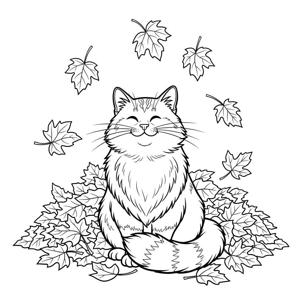 Autumn Cat Coloring Page