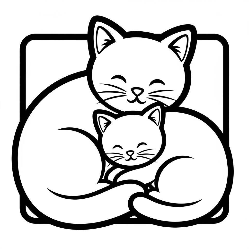 Cat and Cat Coloring Page