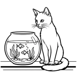 Coloriage chat et poisson