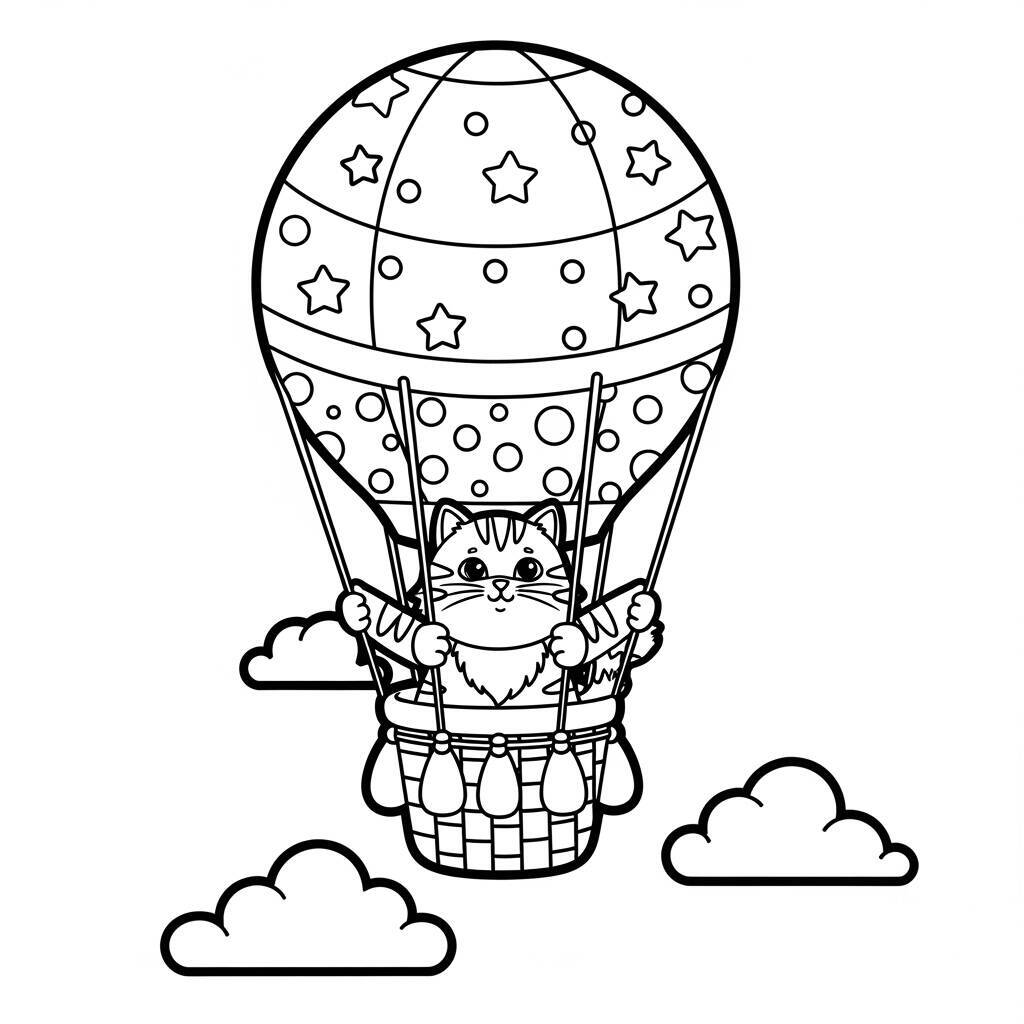 Cat in a Balloon Coloring Page