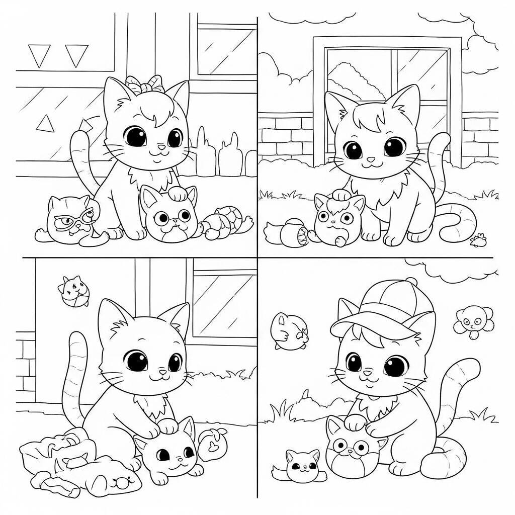 Desenho de Gatos Anime para Colorir