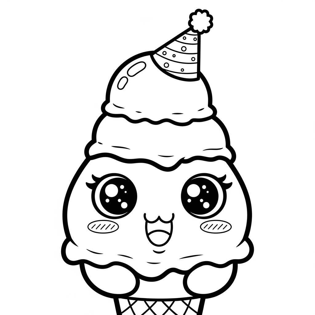 Pagina da colorare di gelato Kawaii