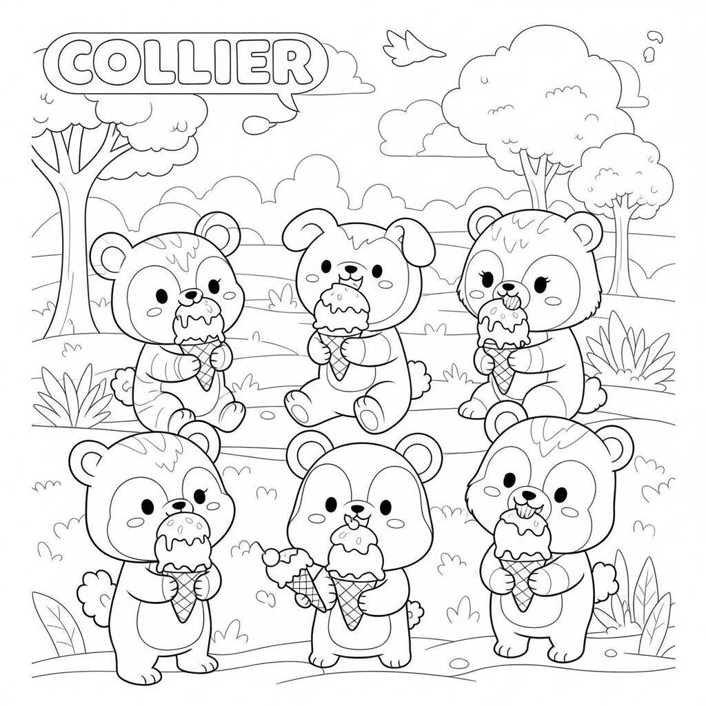 Desenho de Gelado com Animais para Colorir