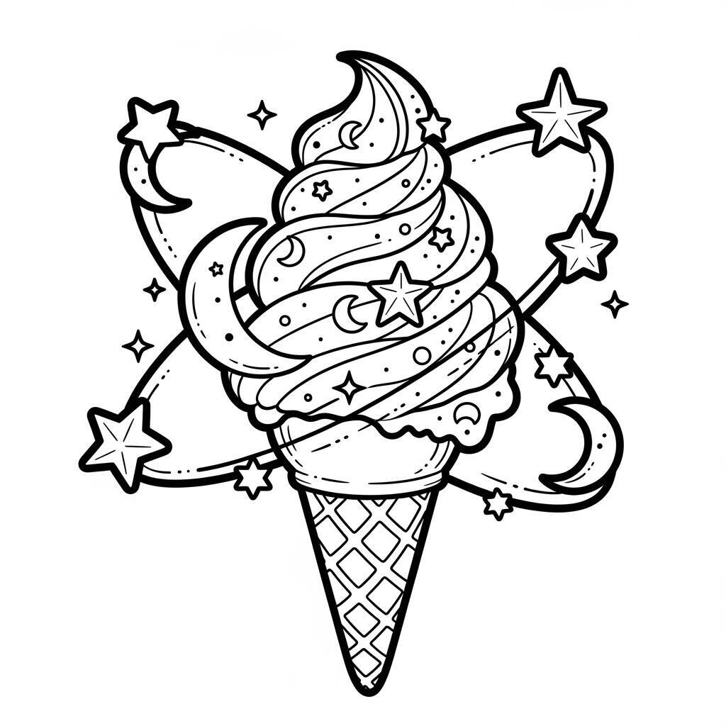 Desenho de Gelado com Estrelas para Colorir
