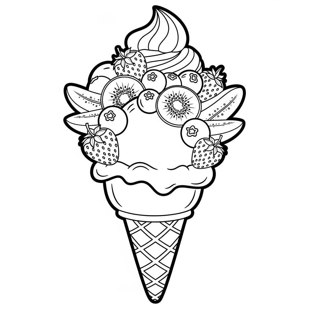 Desenho de Gelado com Frutas para Colorir