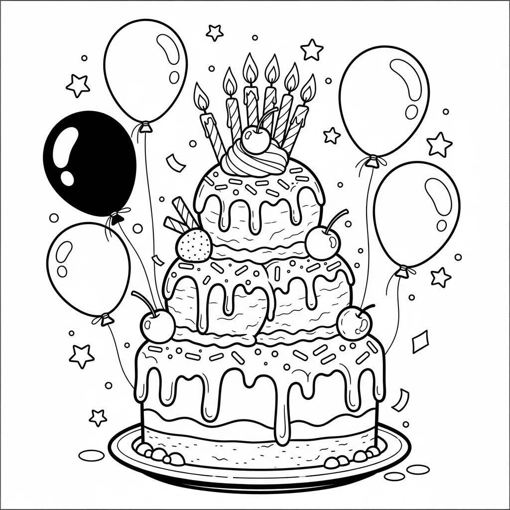Desenho de Gelado de Aniversário para Colorir