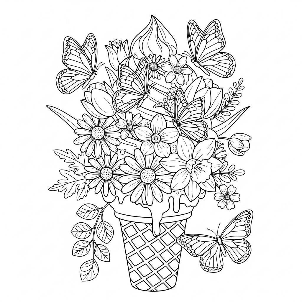 Pagina da colorare di gelato primaverile