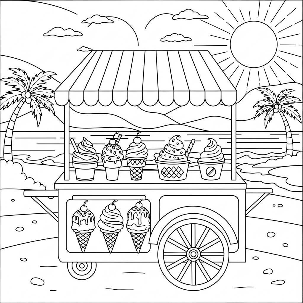 Desenho de Gelado de Verão para Colorir