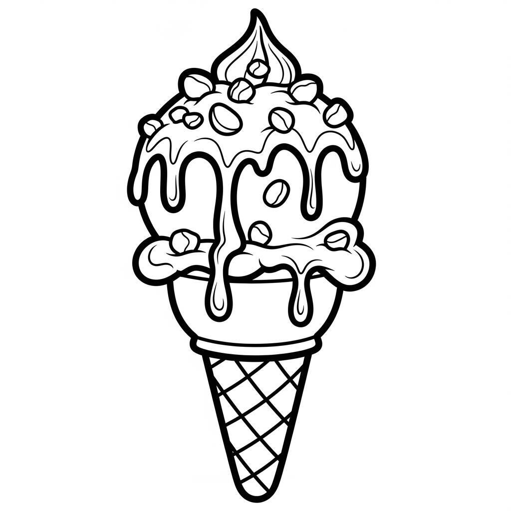 Pagina da colorare di gelato e cioccolato
