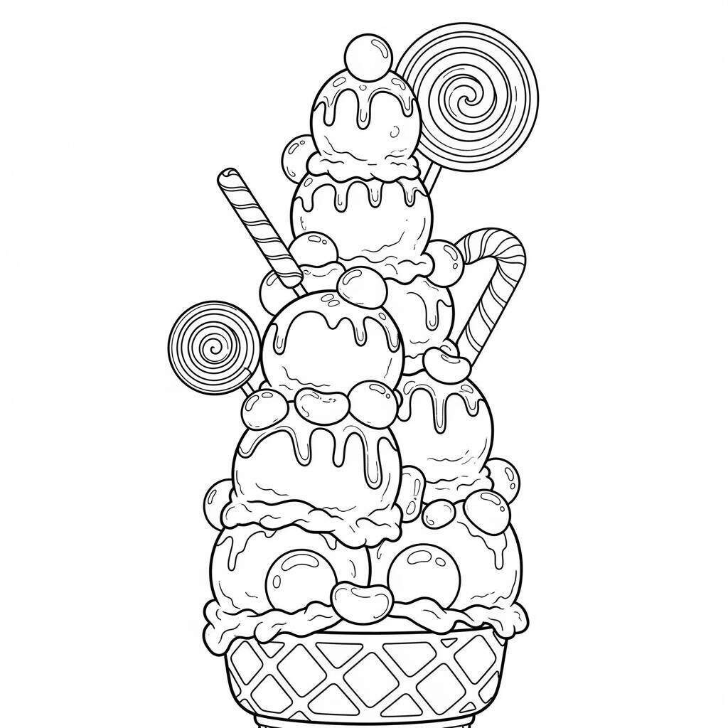 Desenho de Gelado e Doces para Colorir