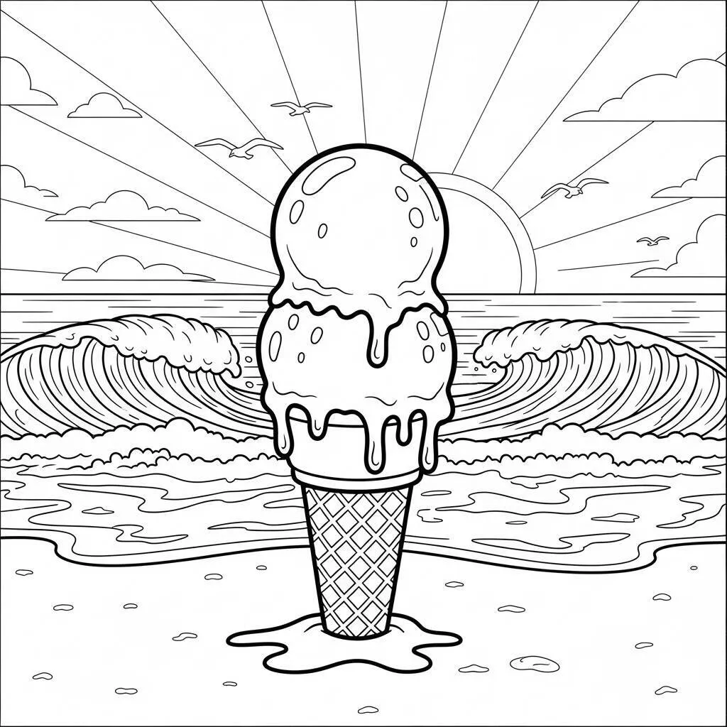 Desenho de Gelado na Praia para Colorir