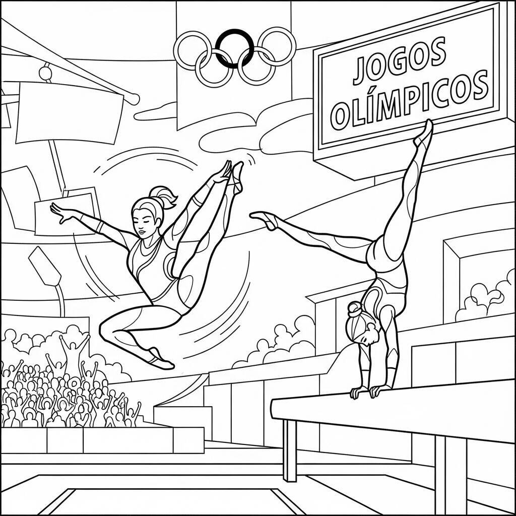 Desenho de Gimnastas para Colorir