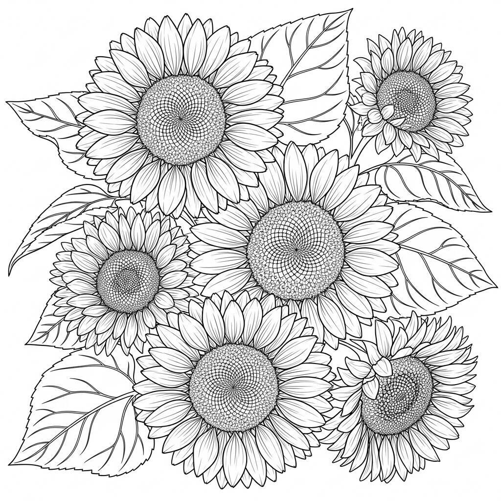 Desenho de Girassóis Realistas para Colorir