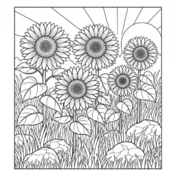 Desenho de Girassóis e Elementos da Natureza para Colorir