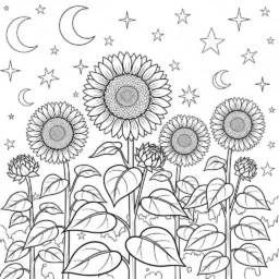 Desenho de Girassóis e Estrelas para Colorir