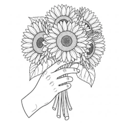 Desenho de Girassóis e Mão para Colorir