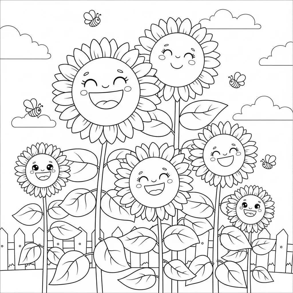 Desenho de Girassóis para Crianças para Colorir