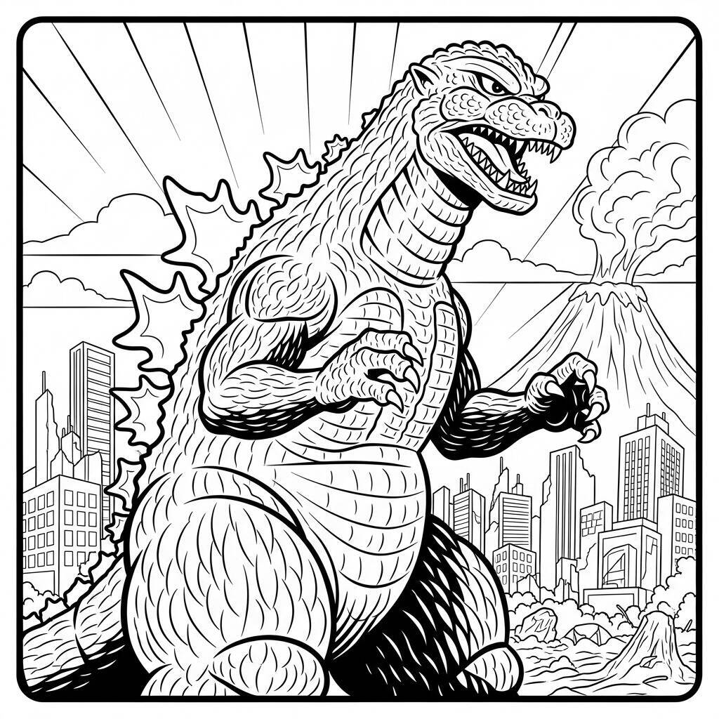 Godzilla-Malseite im Vintage-Stil