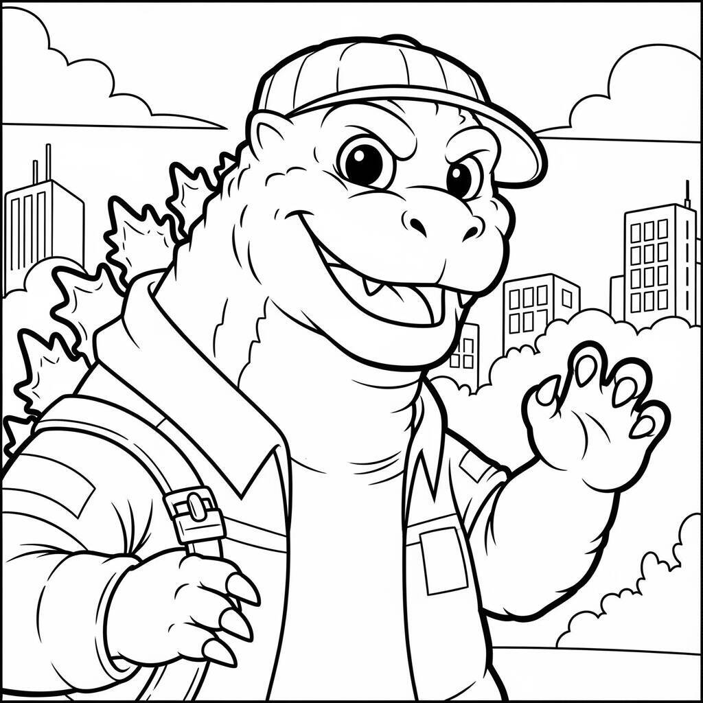 Malvorlage „Godzilla und seine freundliche Seite“.