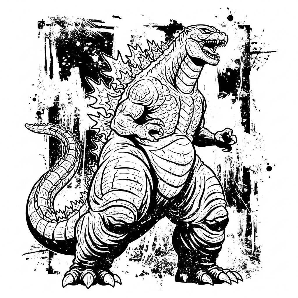 Godzilla-Malseite im Grunge-Stil