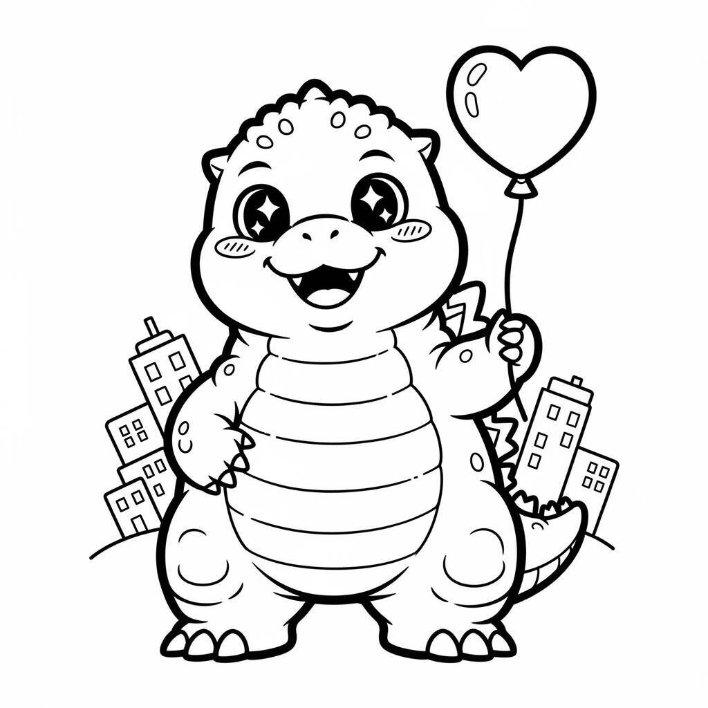 Godzilla-Malseite im Kawaii-Stil