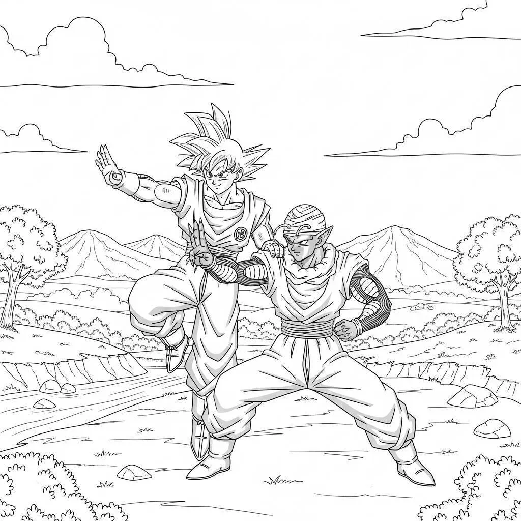Desenho de Goku e Piccolo para Colorir