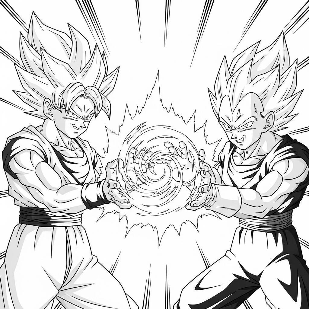Desenho de Goku e Vegeta Super Saiyajin para Colorir