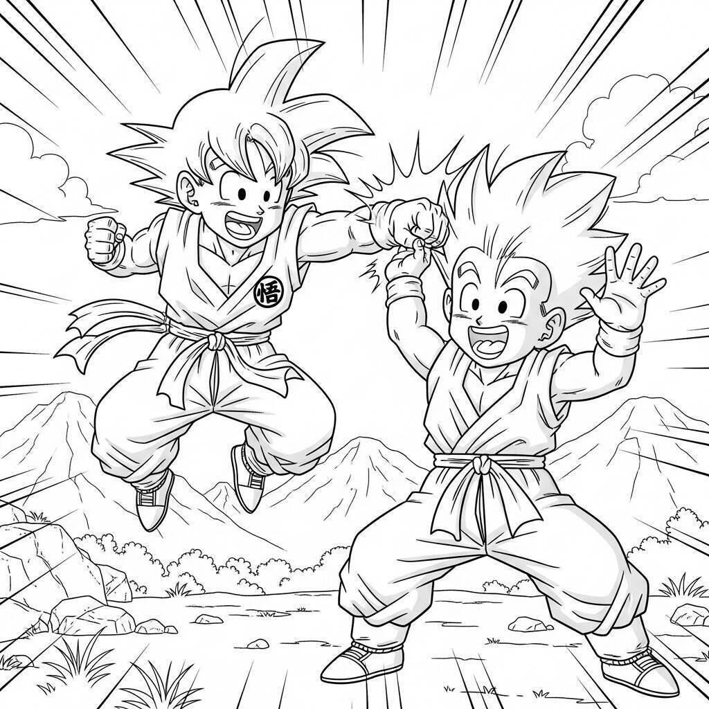 Coloriage Goku et son fils Goten