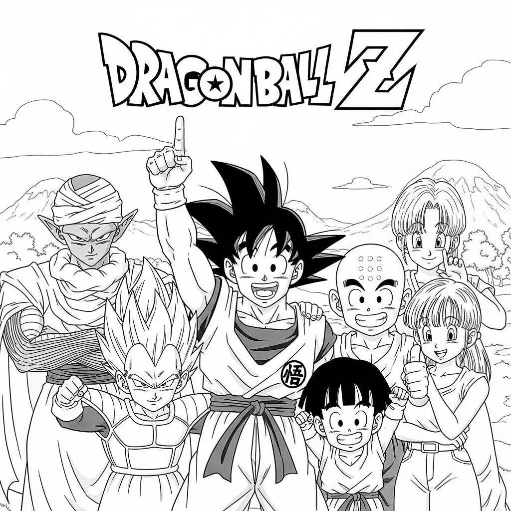 Desenho de Goku e seus amigos para Colorir