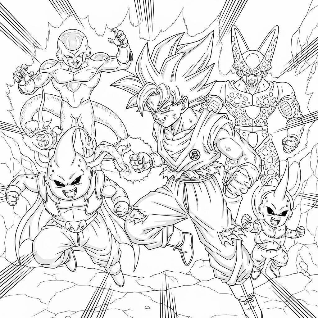 Coloriage Goku et ses ennemis