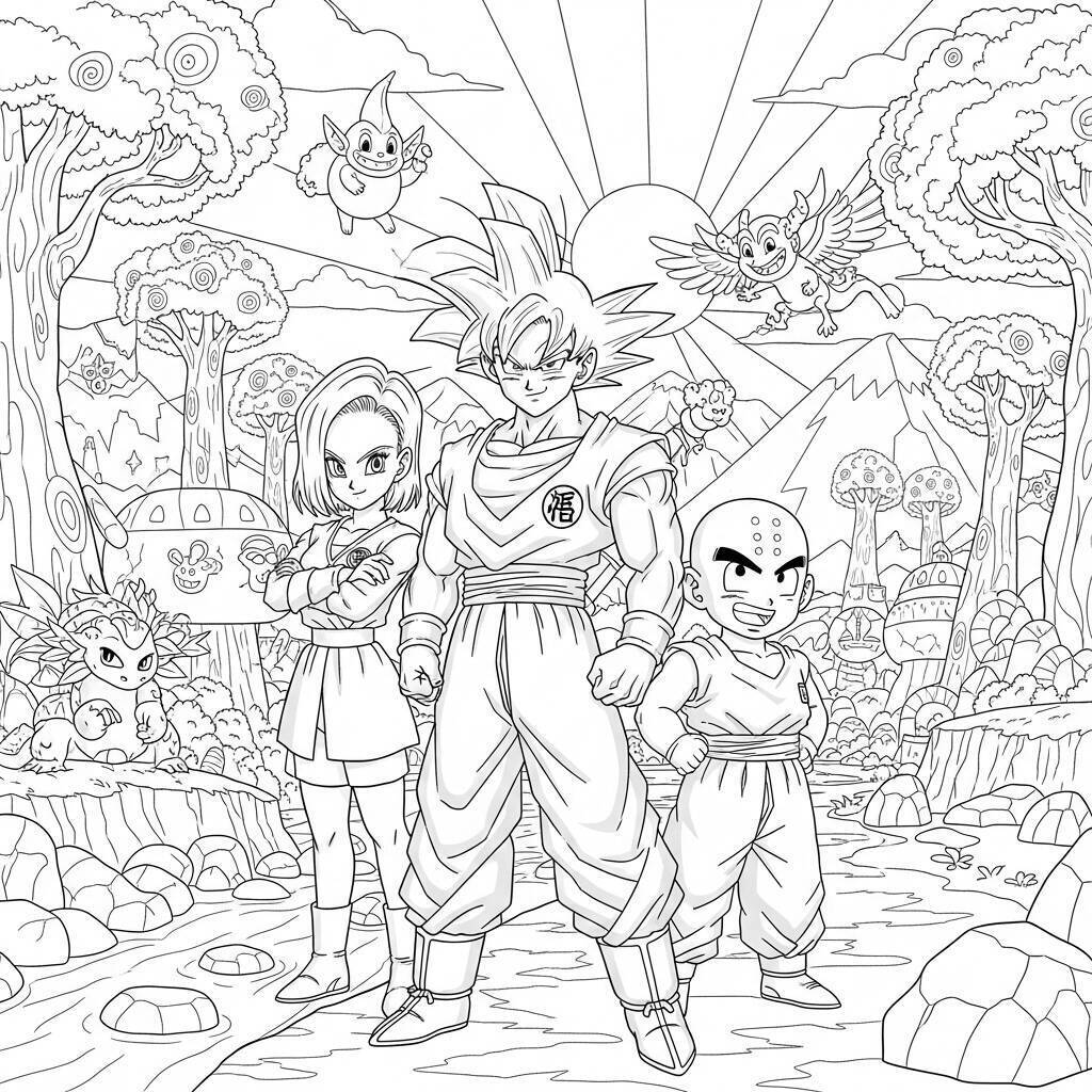 Coloriage Goku et son équipe pour Colorier