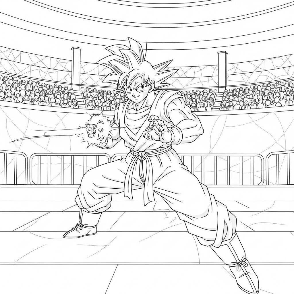Coloriage Goku dans une compétition d'arts martiaux