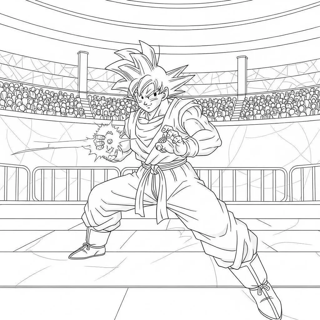 Desenho de Goku em uma competição de artes marciais para Colorir