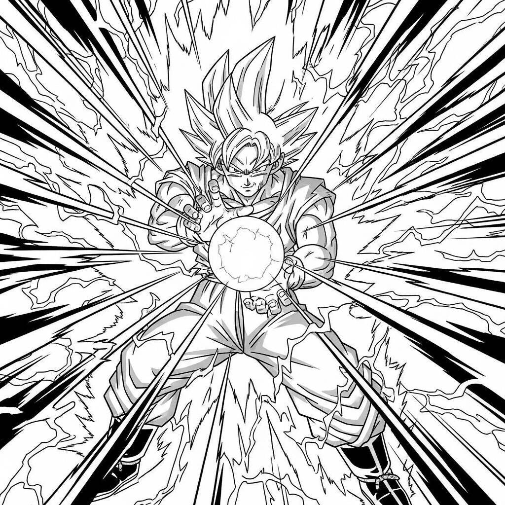 Desenho de Goku kamehameha para Colorir