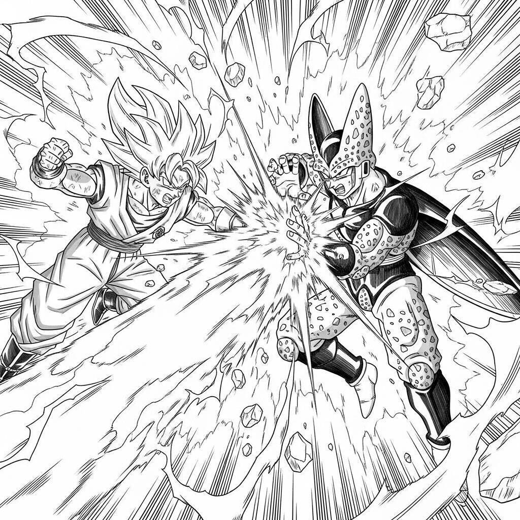 Coloriage - Goku combattant Cell