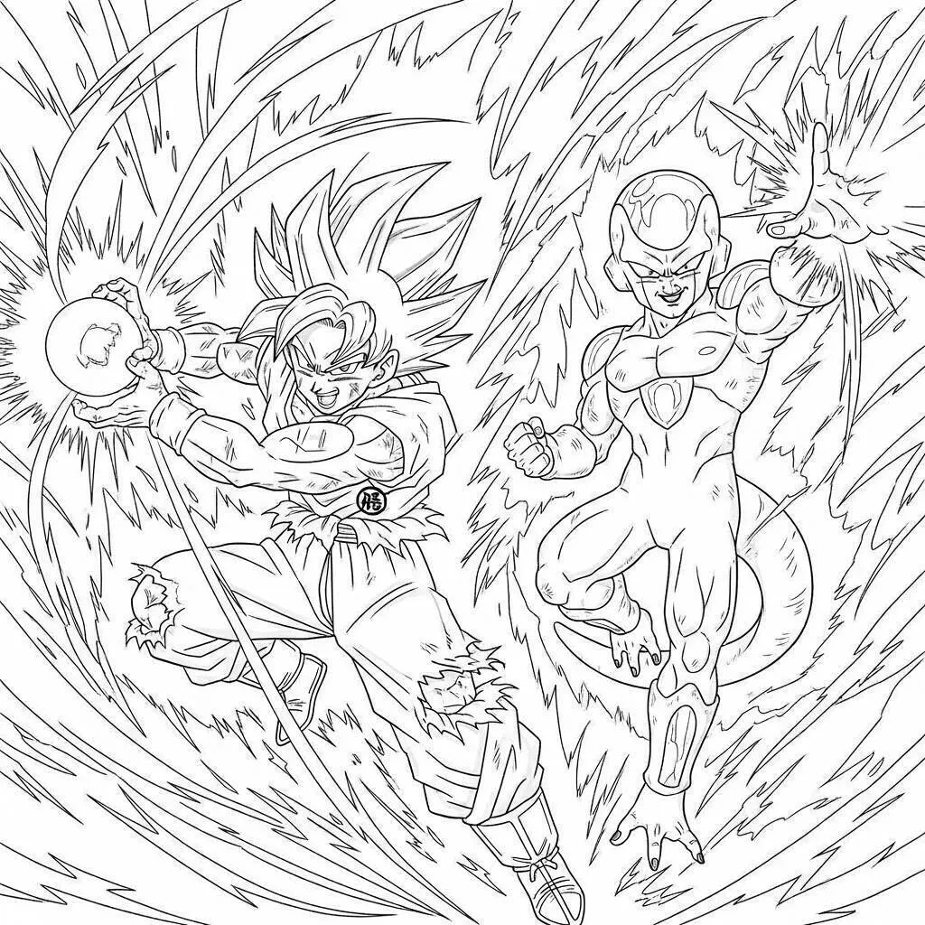 Desenho-de-Goku-lutando-contra-Freeza-para-Colorir Desenho de Goku lutando contra Freeza para Colorir