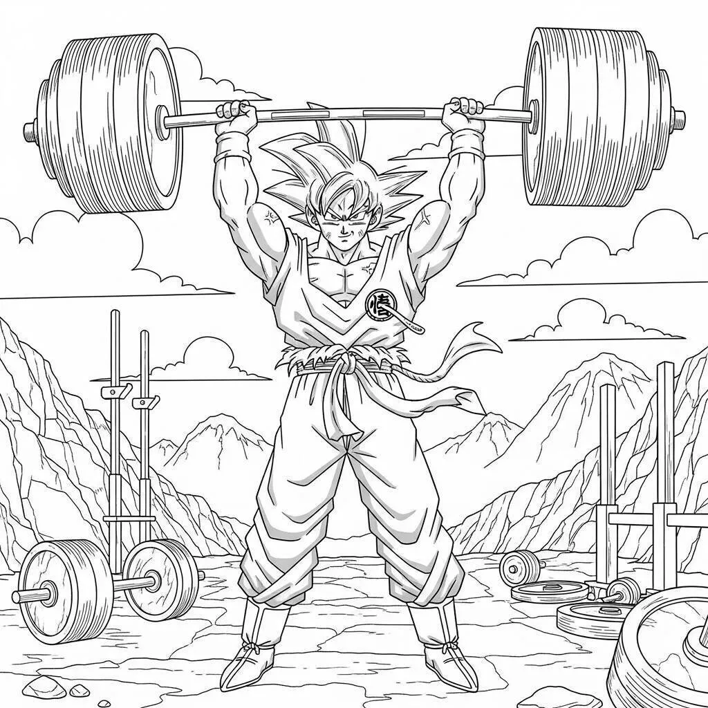 Desenho de Goku treinando para Colorir