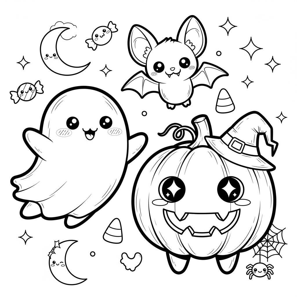 Desenho de Halloween Kawaii para Colorir