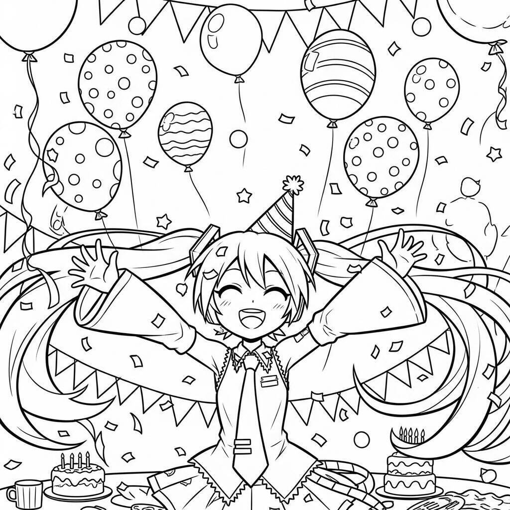 Colora Hatsune Miku in una scena di festa