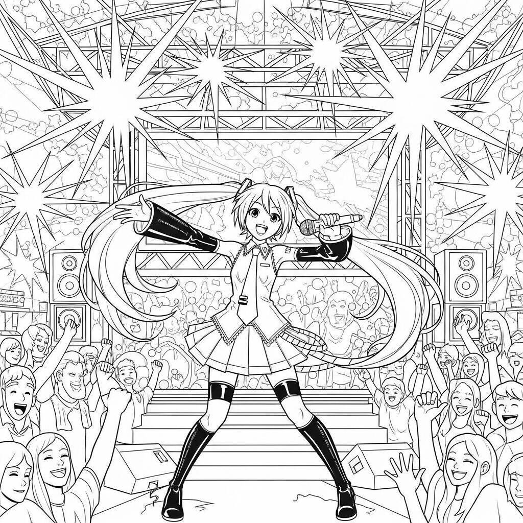 Hatsune Miku su un palco da colorare