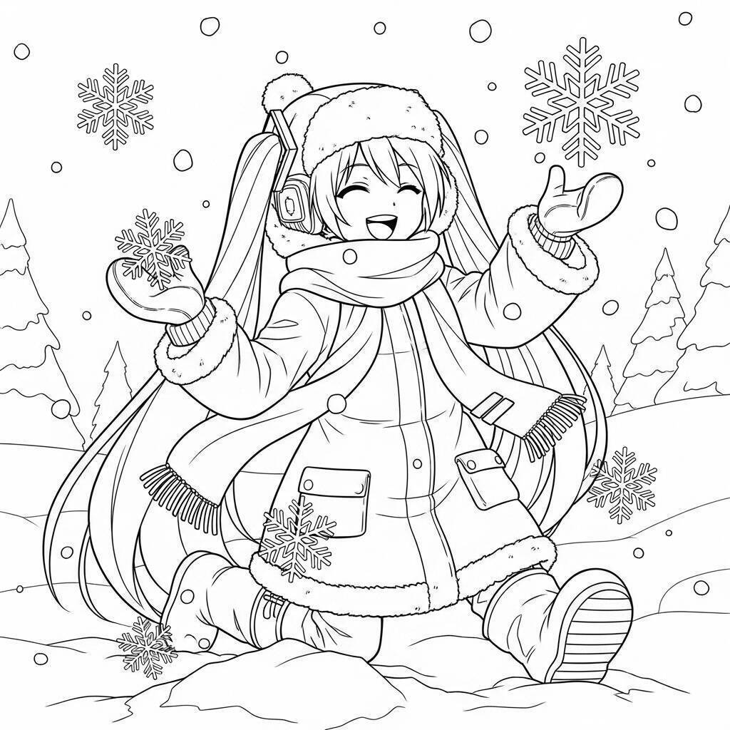 Hatsune Miku in inverno da colorare