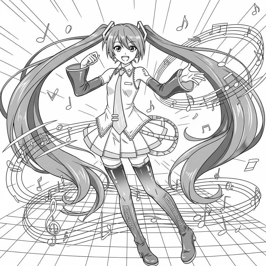 Pagina da colorare di Hatsune Miku