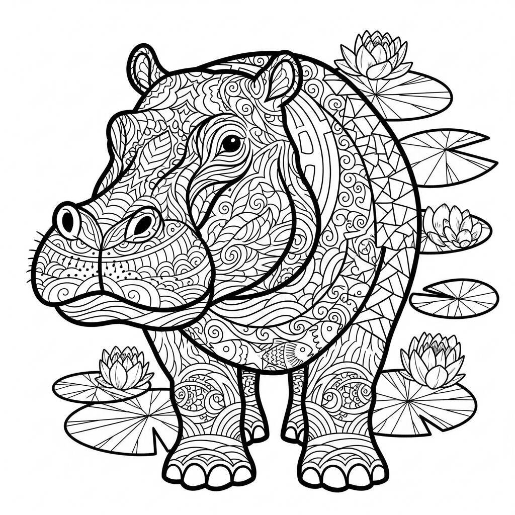 Desenho de Hipopótamo Mandala para Colorir