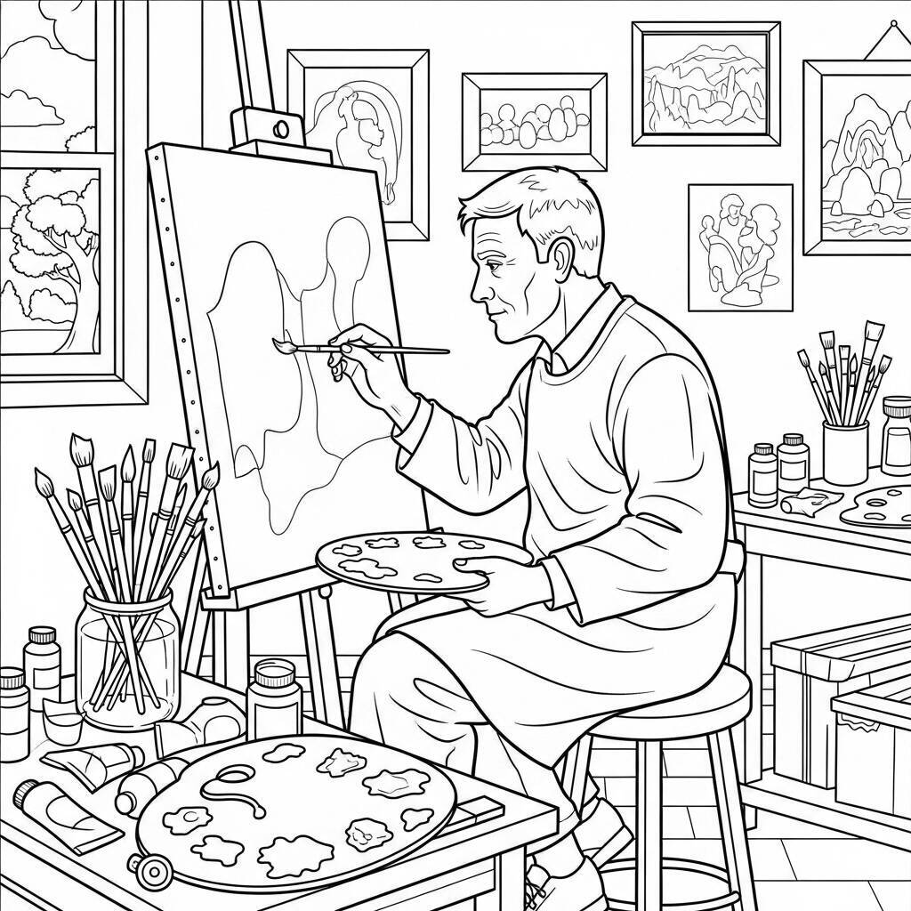 Desenho de Homem Adulto Pintando para Colorir