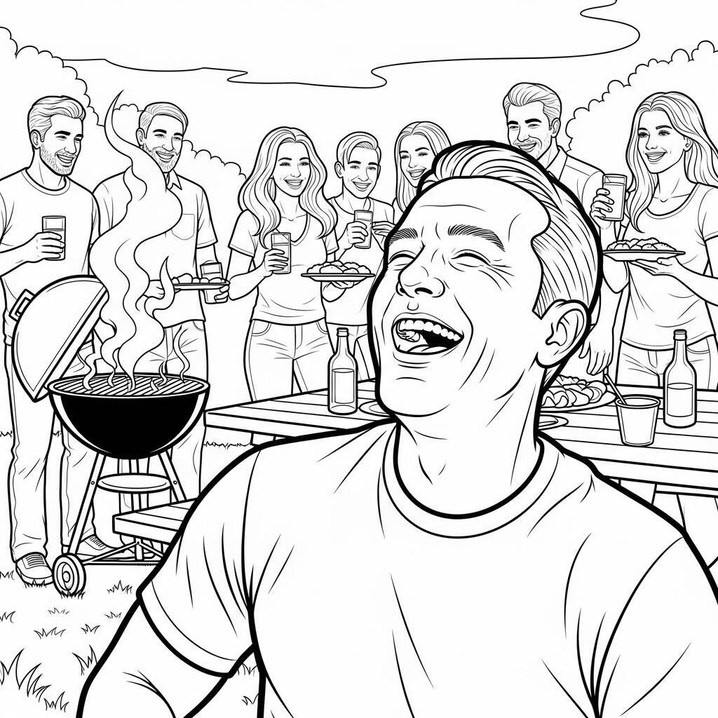 Desenho de Homem Adulto com Amigos para Colorir
