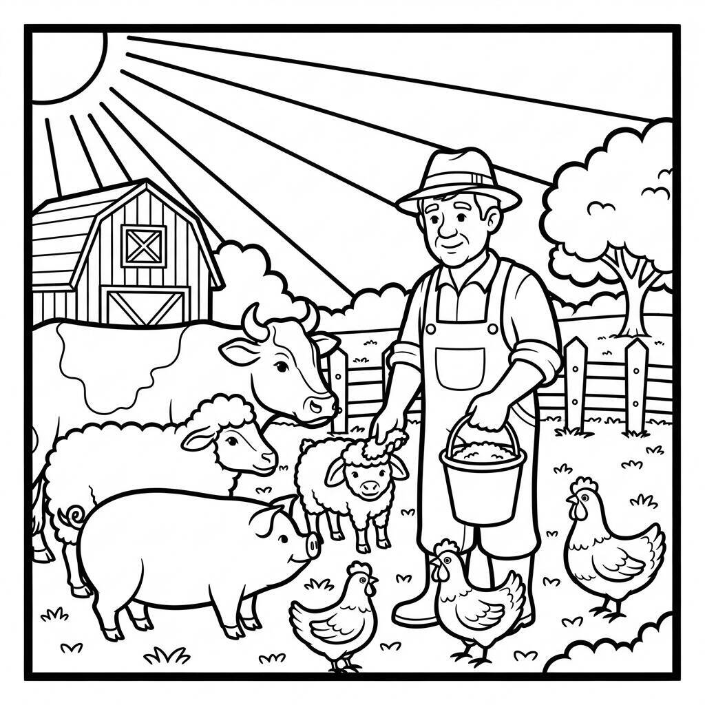 Desenho de Homem Adulto com Animais para Colorir