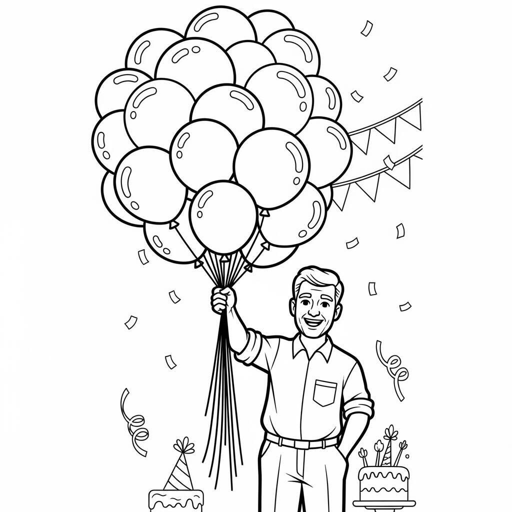 Desenho de Homem Adulto com Balões para Colorir