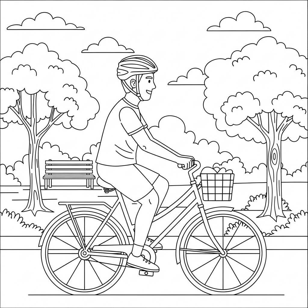 Desenho de Homem Adulto com Bicicleta para Colorir