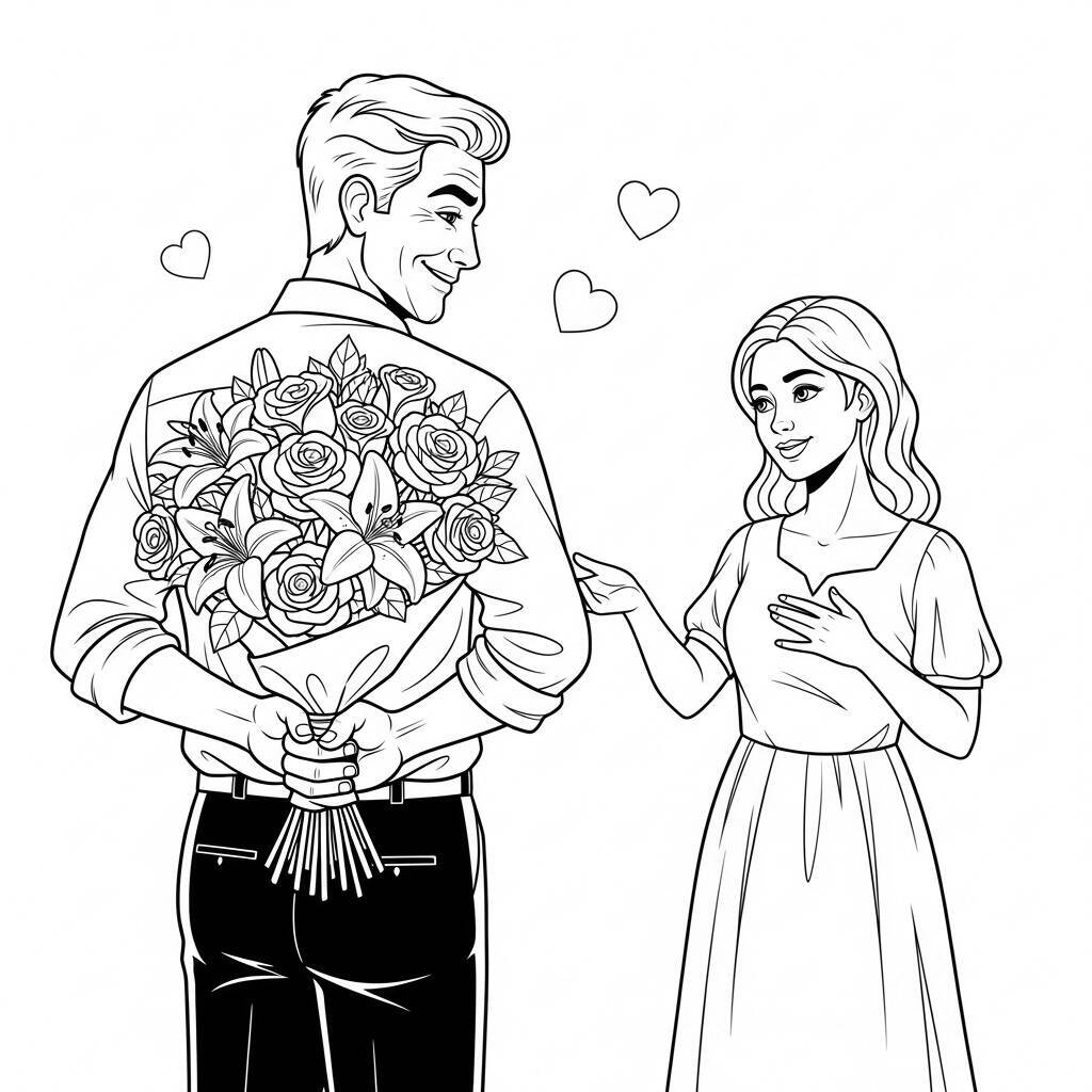 Desenho de Homem Adulto com Flores para Colorir