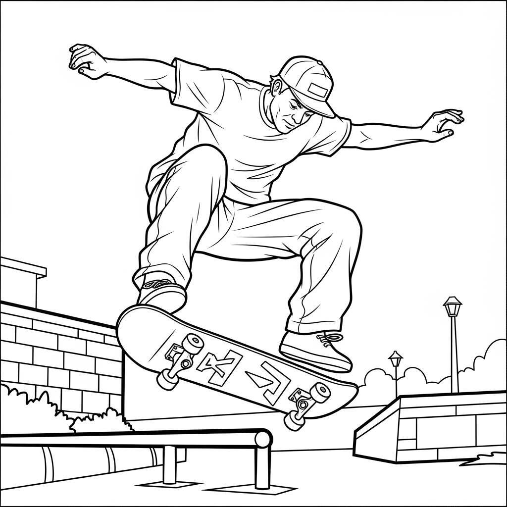 Desenho de Homem Adulto com Skate para Colorir